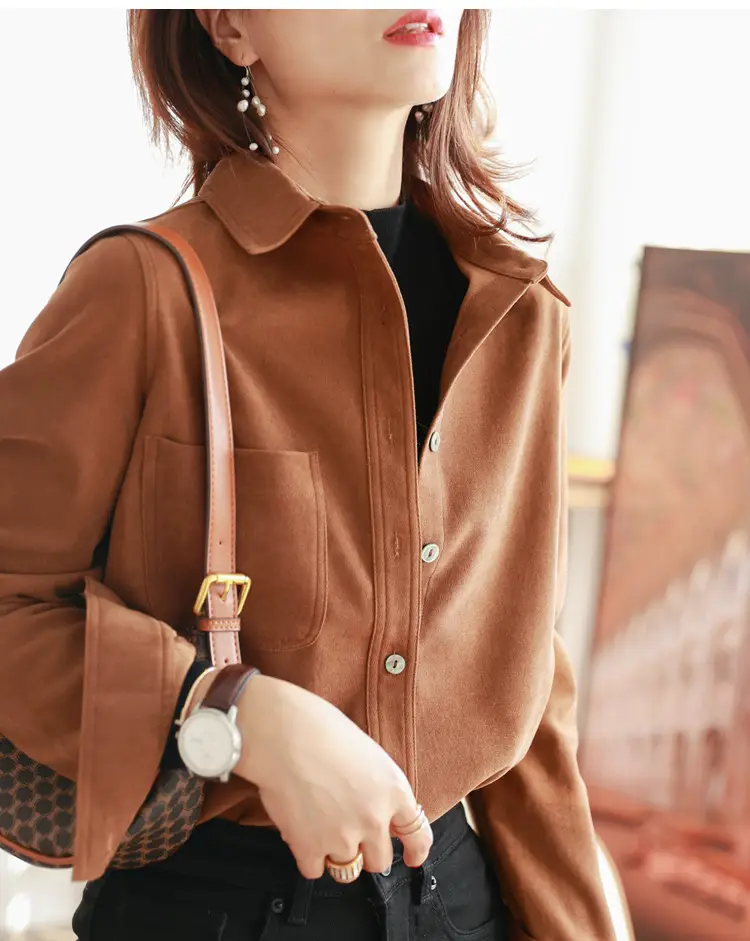 Women Brushed Slimming Long Sleeve Shirt Cream Winter Layering — feature 17