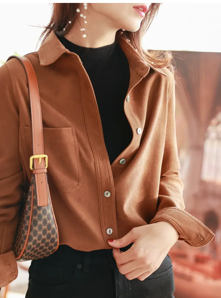Women Brushed Slimming Long Sleeve Shirt Cream Winter Layering — feature 18