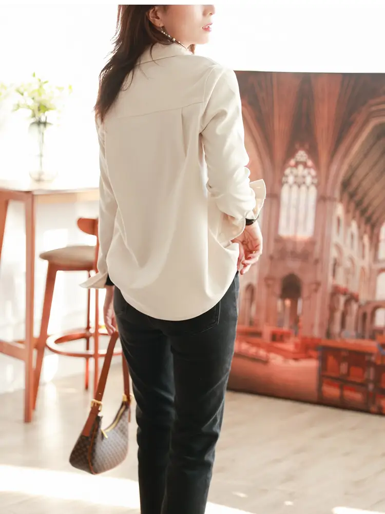Women Brushed Slimming Long Sleeve Shirt Cream Winter Layering — feature 26