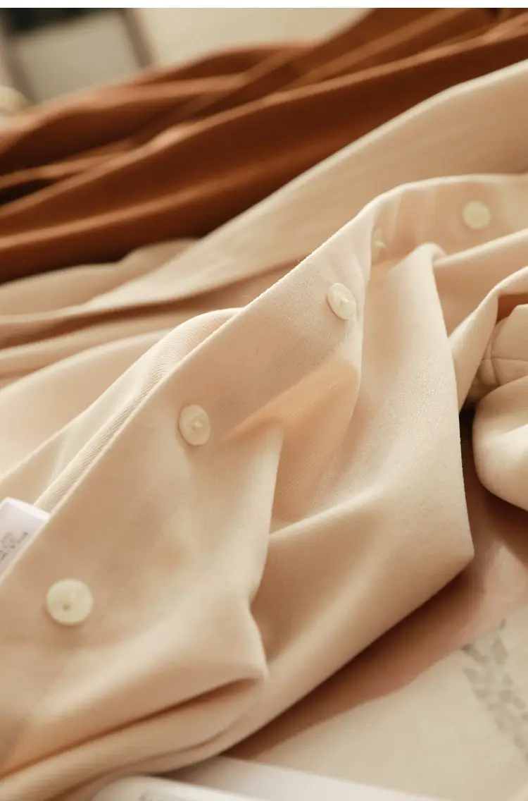 Women Brushed Slimming Long Sleeve Shirt Cream Winter Layering — feature 4