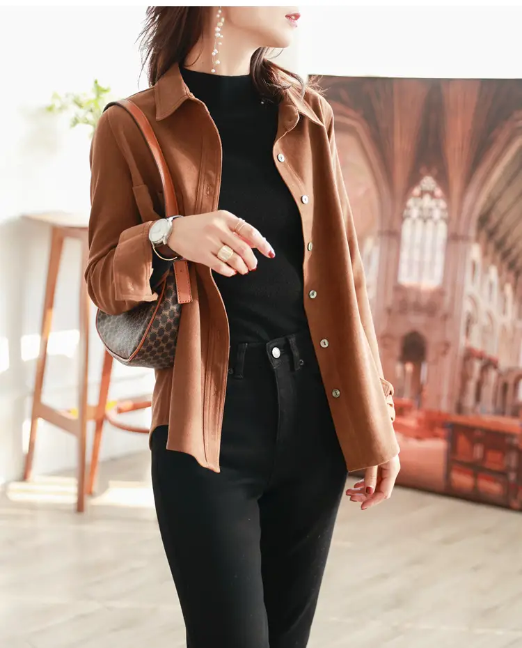Women Brushed Slimming Long Sleeve Shirt Cream Winter Layering — feature 7