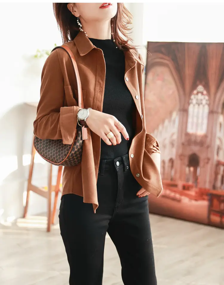Women Brushed Slimming Long Sleeve Shirt Cream Winter Layering — feature 8