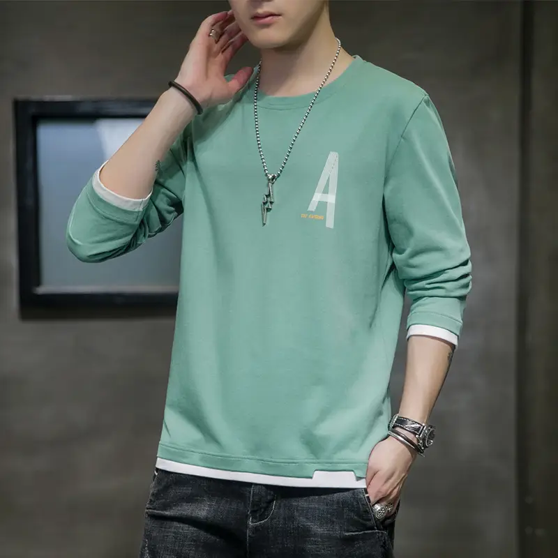 Men's Grey Long Sleeve T-Shirt with 'A' Print - Image 5