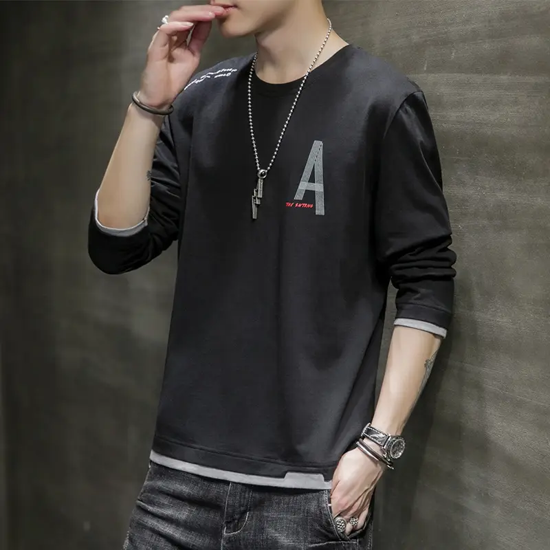 Men's Grey Long Sleeve T-Shirt with 'A' Print - Image 7