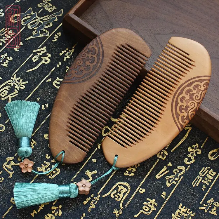 Peach Wood Double-Sided Hair Comb for Girls - Image 8