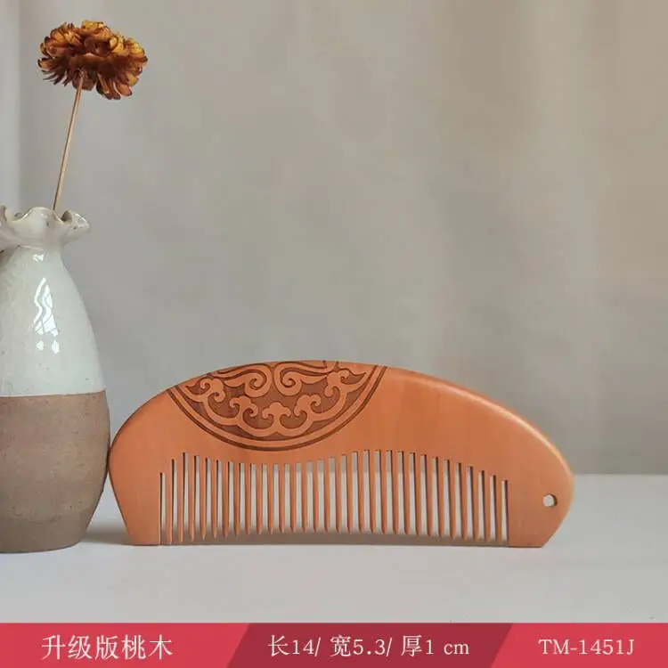 Peach Wood Double-Sided Hair Comb for Girls - Image 5