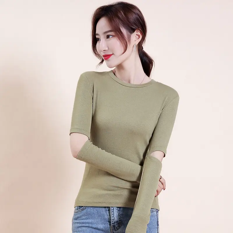 Olive Green Long Sleeve Slim Fit T-Shirt for Women - Image 4