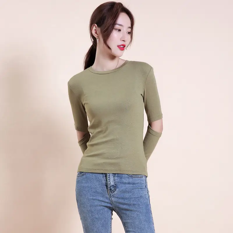 Olive Green Long Sleeve Slim Fit T-Shirt for Women - Image 5