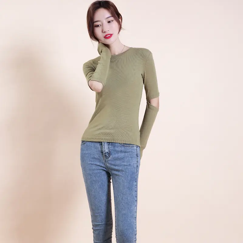Olive Green Long Sleeve Slim Fit T-Shirt for Women - Image 6