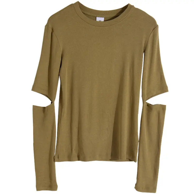 Olive Green Long Sleeve Slim Fit T-Shirt for Women - Image 3