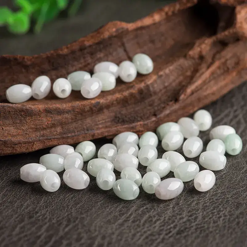 Natural Burma Jade Loose Beads White Green - Image 2