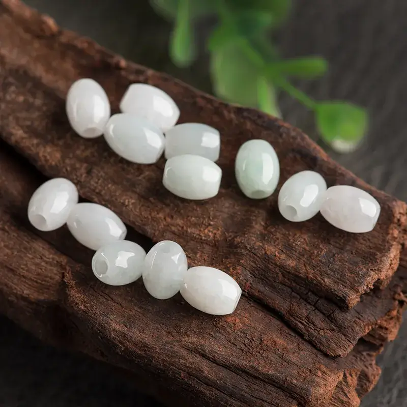 Natural Burma Jade Loose Beads White Green - Image 3