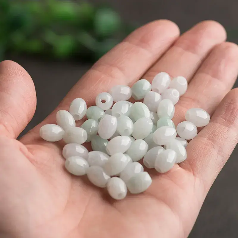 Natural Burma Jade Loose Beads White Green - Image 4