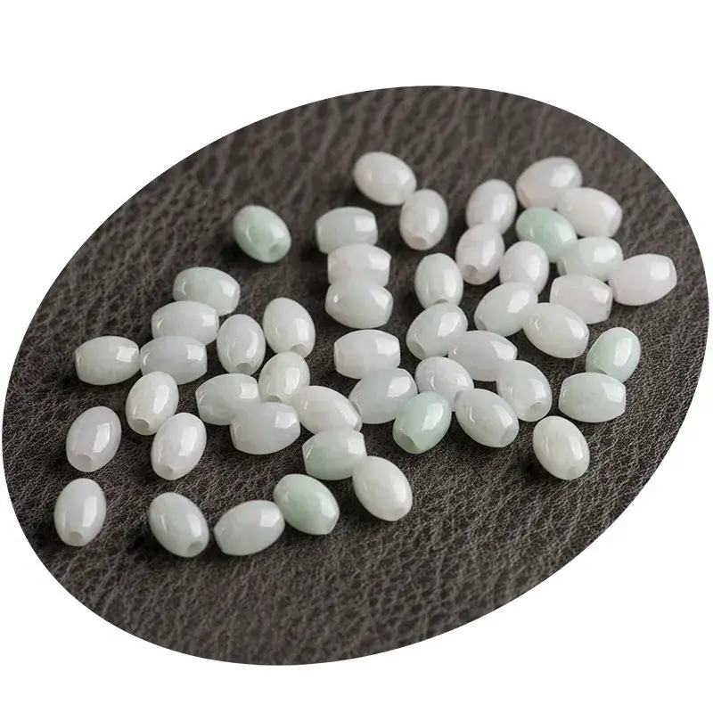 Natural Burma Jade Loose Beads White Green - Image 5