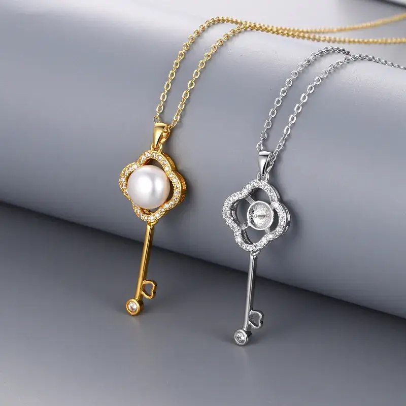 Pearl & Zircon Keychain Pendant Women Gold Silver