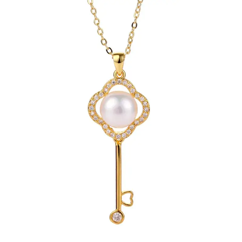Pearl & Zircon Keychain Pendant Women Gold Silver