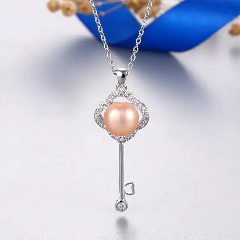 Pearl & Zircon Keychain Pendant Women Gold Silver