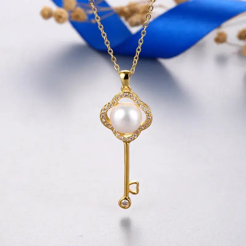 Pearl & Zircon Keychain Pendant Women Gold Silver