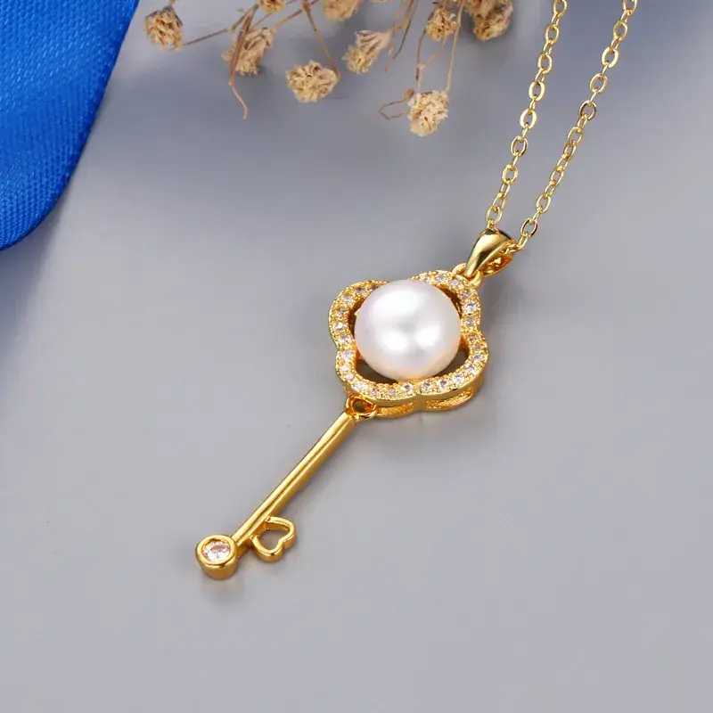 Pearl & Zircon Keychain Pendant Women Gold Silver