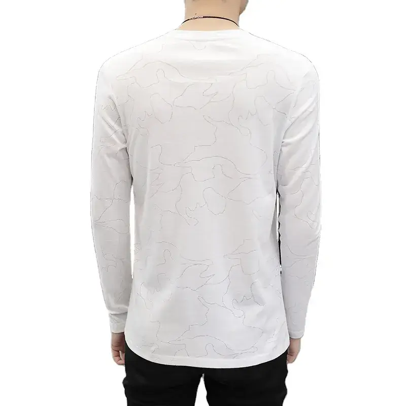 Men's Loose Long Sleeve Polo T-Shirt Beige Brown Print - Image 7
