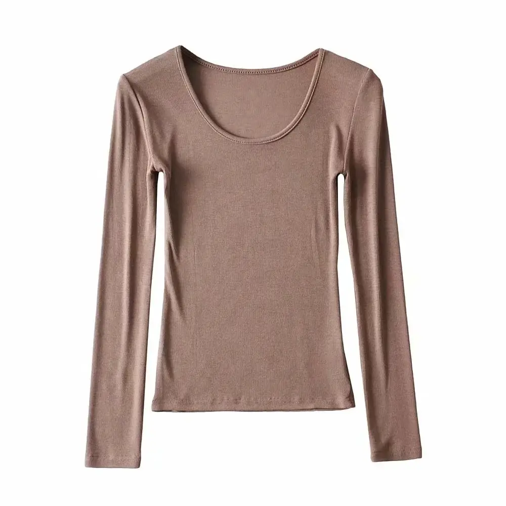 Women Grey Elastic Slim Long Sleeve T-Shirt - Image 18