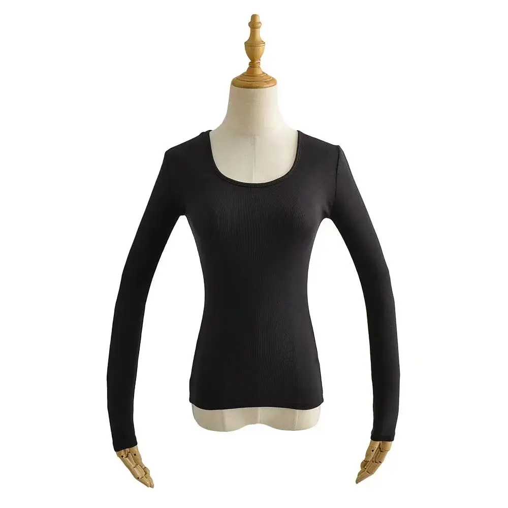Women Grey Elastic Slim Long Sleeve T-Shirt — feature 12