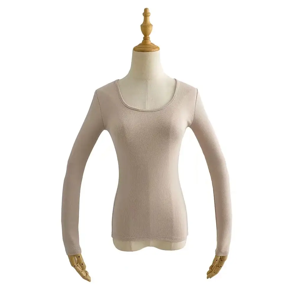 Women Grey Elastic Slim Long Sleeve T-Shirt — feature 14