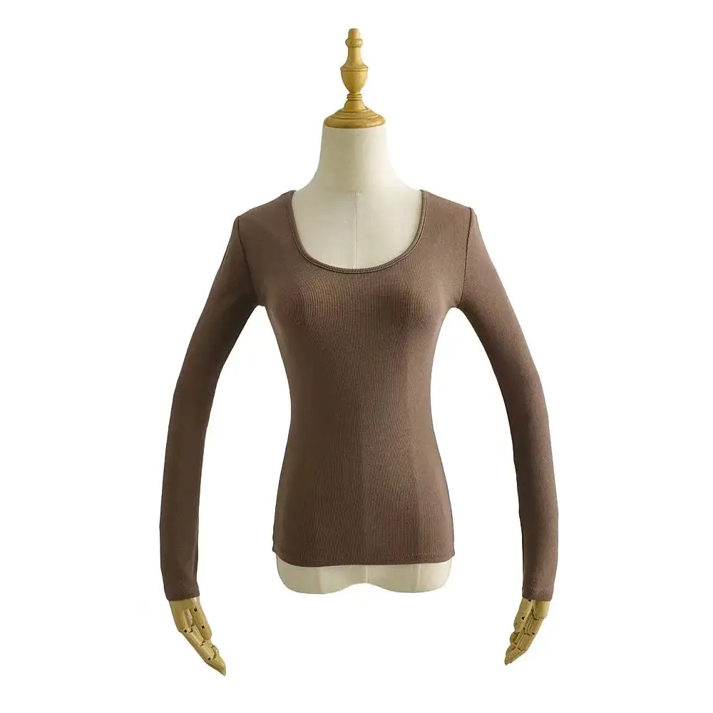 Women Grey Elastic Slim Long Sleeve T-Shirt — feature 15