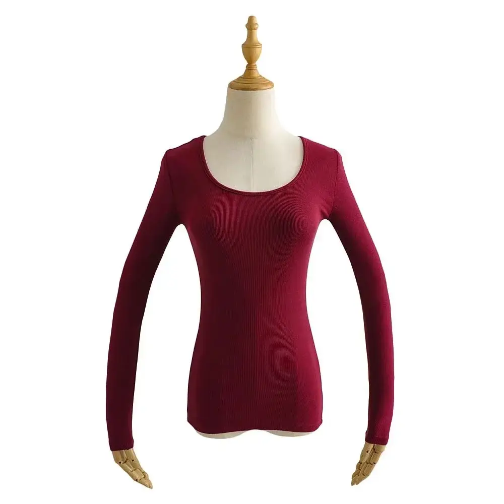Women Grey Elastic Slim Long Sleeve T-Shirt — feature 18