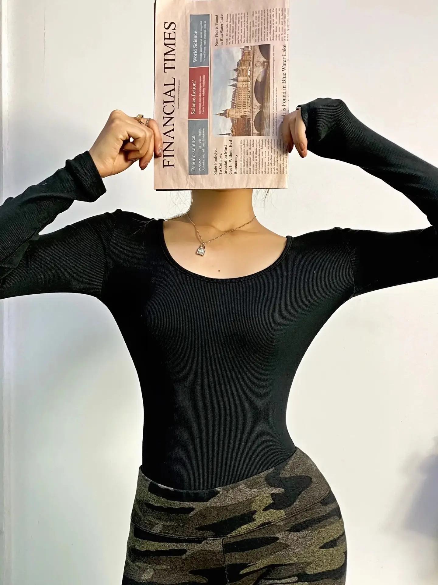 Women Grey Elastic Slim Long Sleeve T-Shirt — feature 2