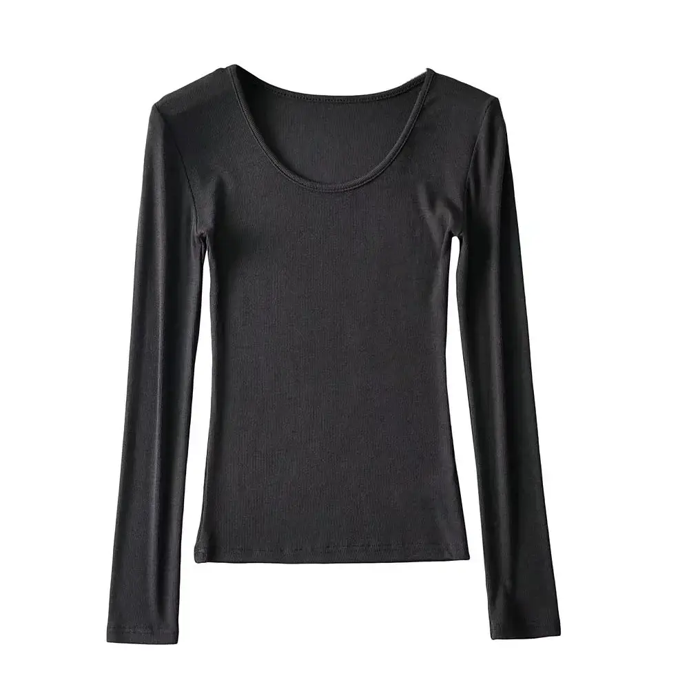 Women Grey Elastic Slim Long Sleeve T-Shirt — feature 20