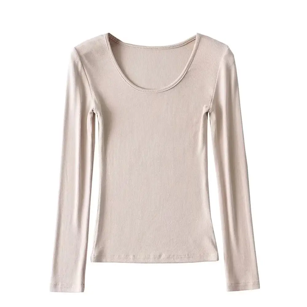Women Grey Elastic Slim Long Sleeve T-Shirt — feature 21