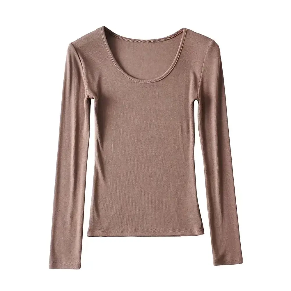 Women Grey Elastic Slim Long Sleeve T-Shirt — feature 22