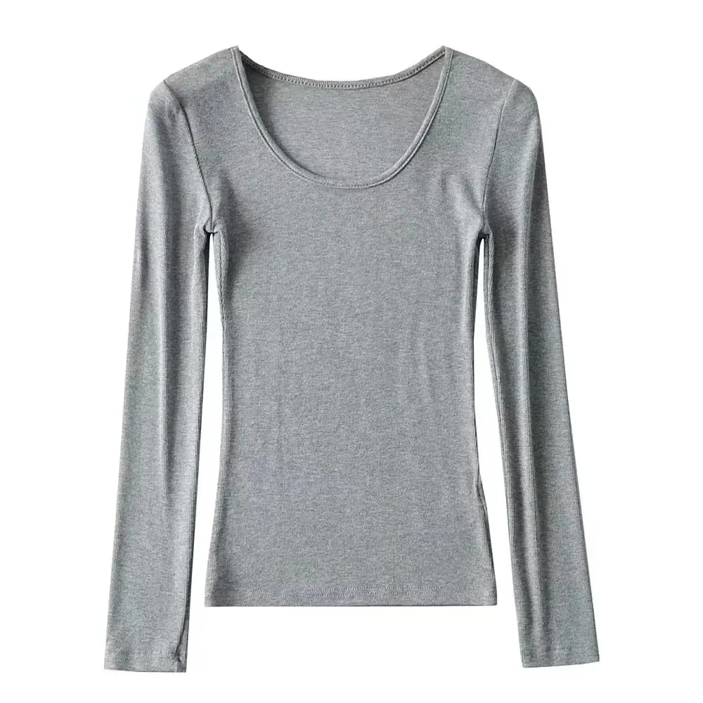 Women Grey Elastic Slim Long Sleeve T-Shirt — feature 23