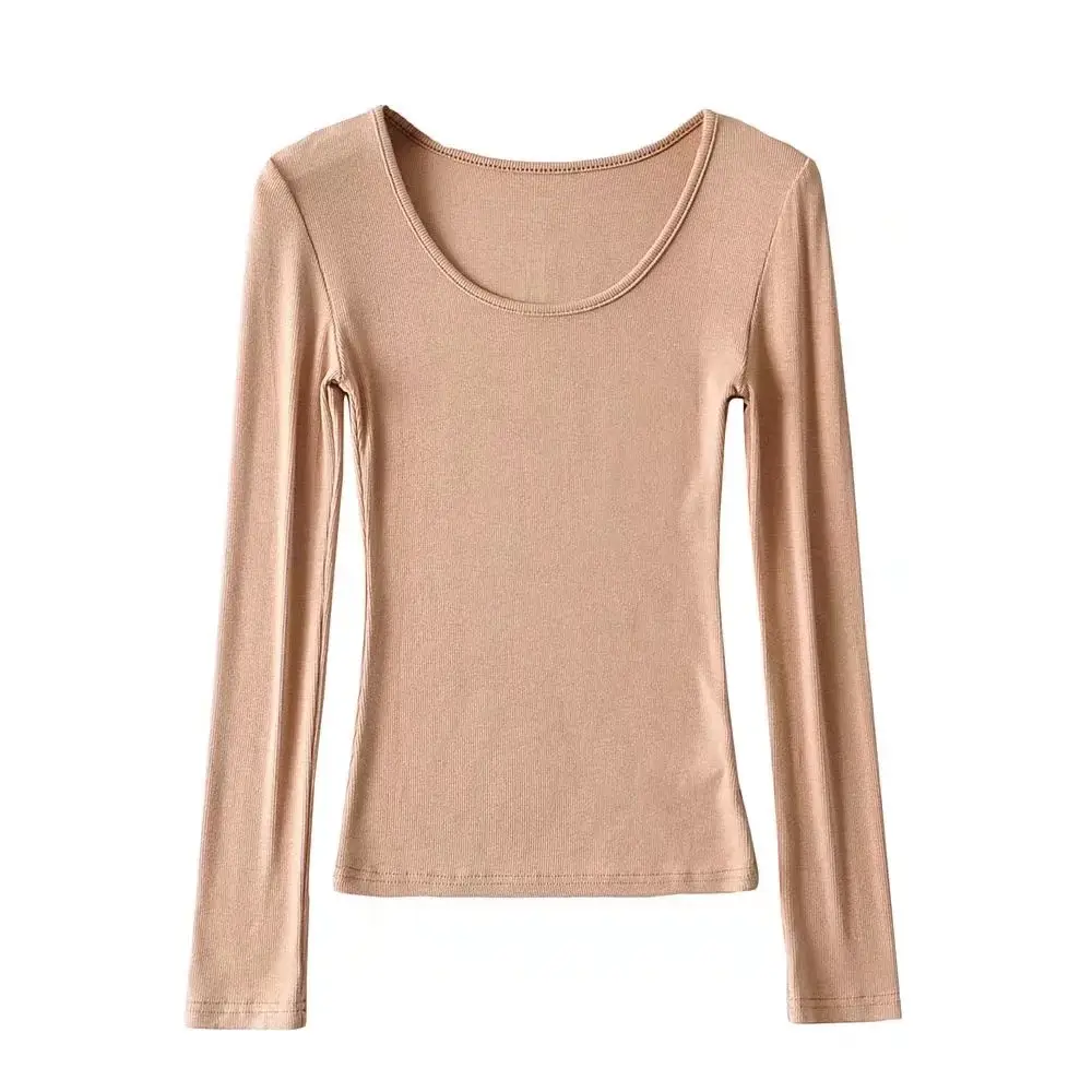 Women Grey Elastic Slim Long Sleeve T-Shirt — feature 26