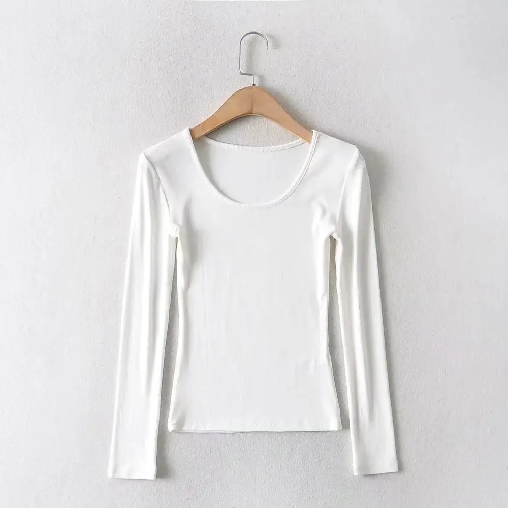 Women Grey Elastic Slim Long Sleeve T-Shirt — feature 28