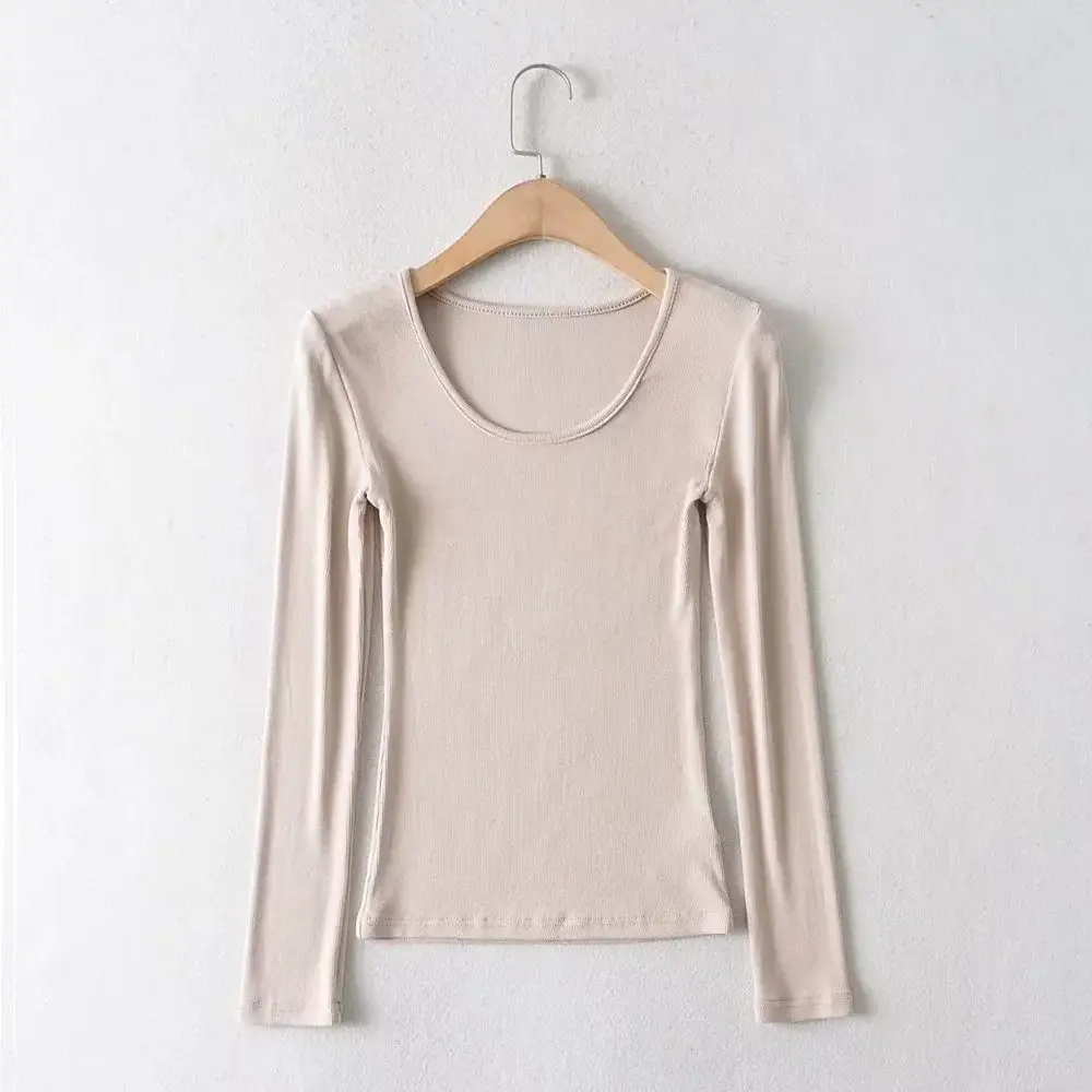 Women Grey Elastic Slim Long Sleeve T-Shirt — feature 29