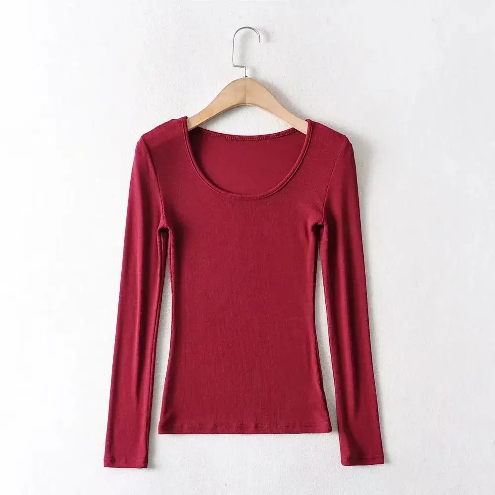 Women Grey Elastic Slim Long Sleeve T-Shirt — feature 32