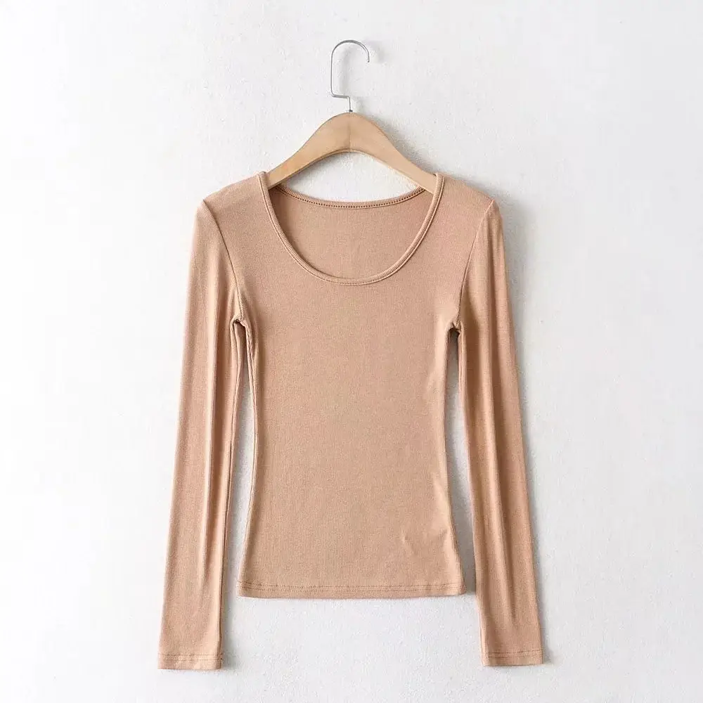 Women Grey Elastic Slim Long Sleeve T-Shirt — feature 33