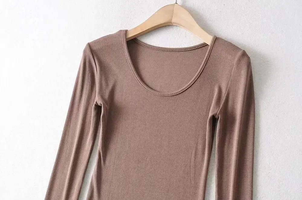 Women Grey Elastic Slim Long Sleeve T-Shirt — feature 36