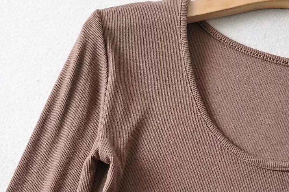 Women Grey Elastic Slim Long Sleeve T-Shirt — feature 40