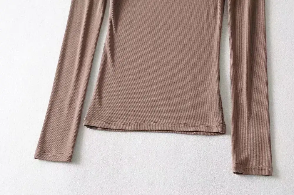 Women Grey Elastic Slim Long Sleeve T-Shirt — feature 44