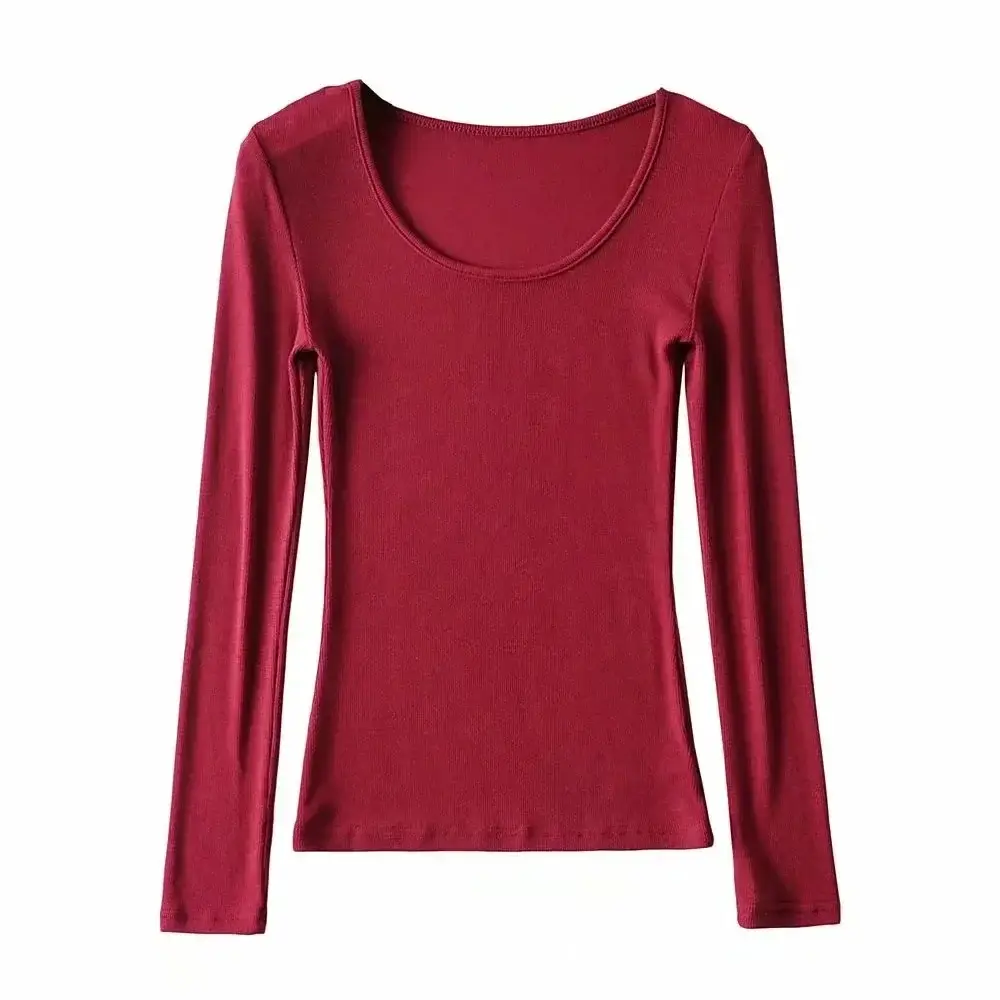 Women Grey Elastic Slim Long Sleeve T-Shirt - Image 14