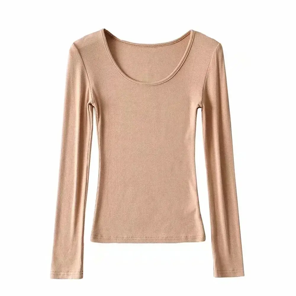 Women Grey Elastic Slim Long Sleeve T-Shirt - Image 16