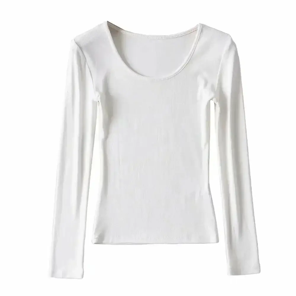 Women Grey Elastic Slim Long Sleeve T-Shirt - Image 4