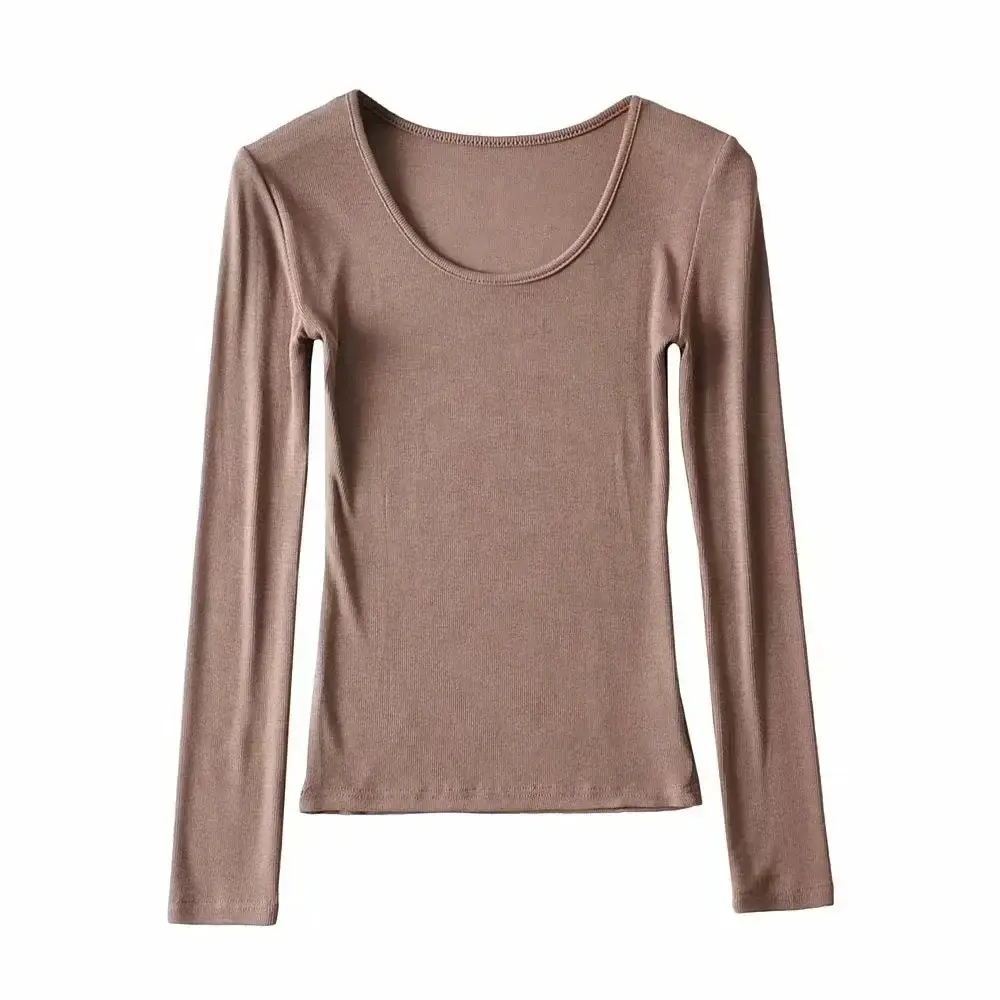 Women Grey Elastic Slim Long Sleeve T-Shirt - Image 8
