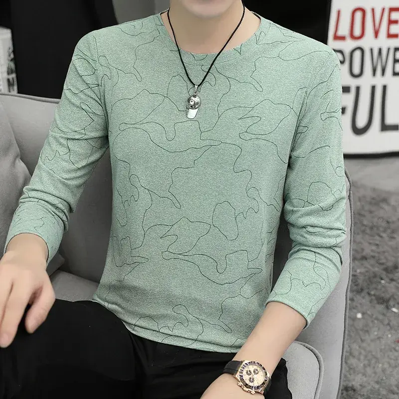 Men's Beige V-Neck Long Sleeve T-Shirt Slim Fit - Image 5