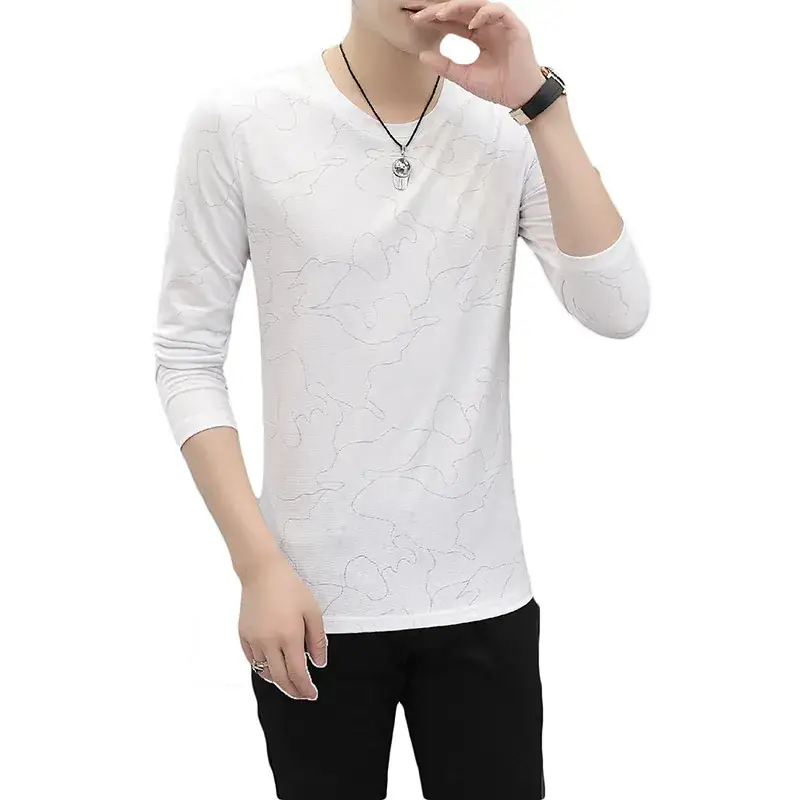 Men's Beige V-Neck Long Sleeve T-Shirt Slim Fit - Image 6