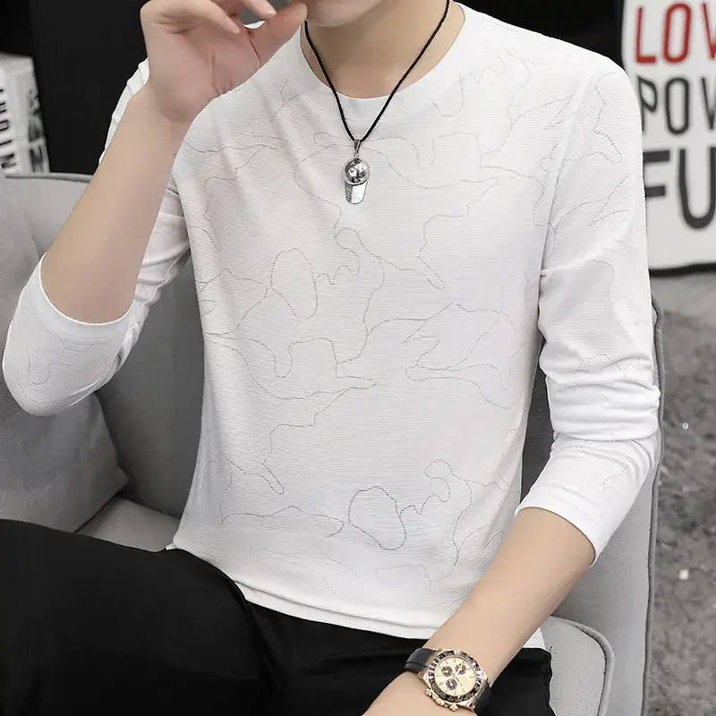 Men's Beige V-Neck Long Sleeve T-Shirt Slim Fit - Image 7