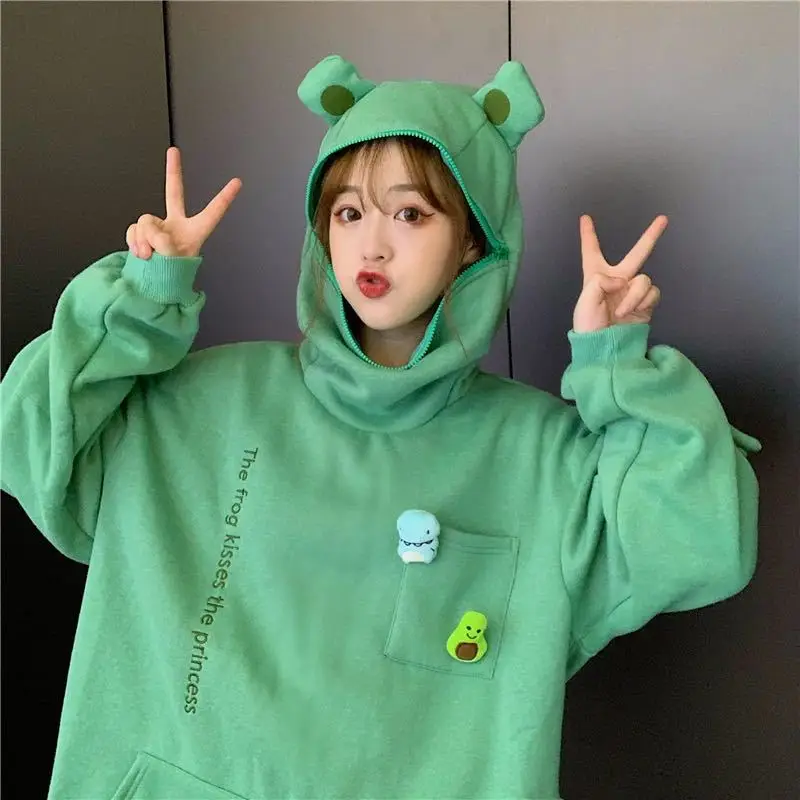Women Korean Style Fleece Lined Hoodie Black — feature 34